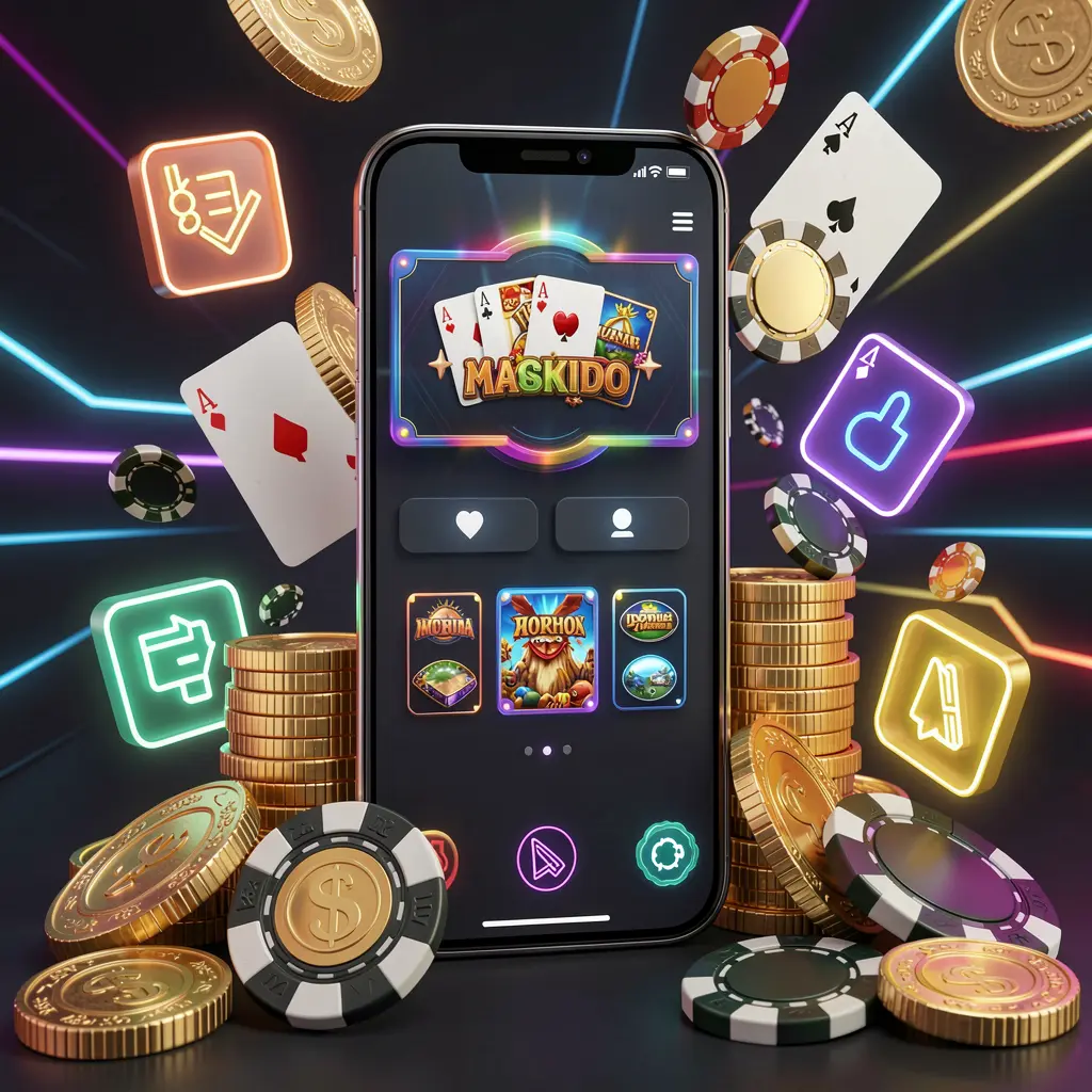 80X BET mobile casino homepage concept showing a smartphone surrounded by golden coins, chips, cards, and glowing icons on a modern dark background with neon accents